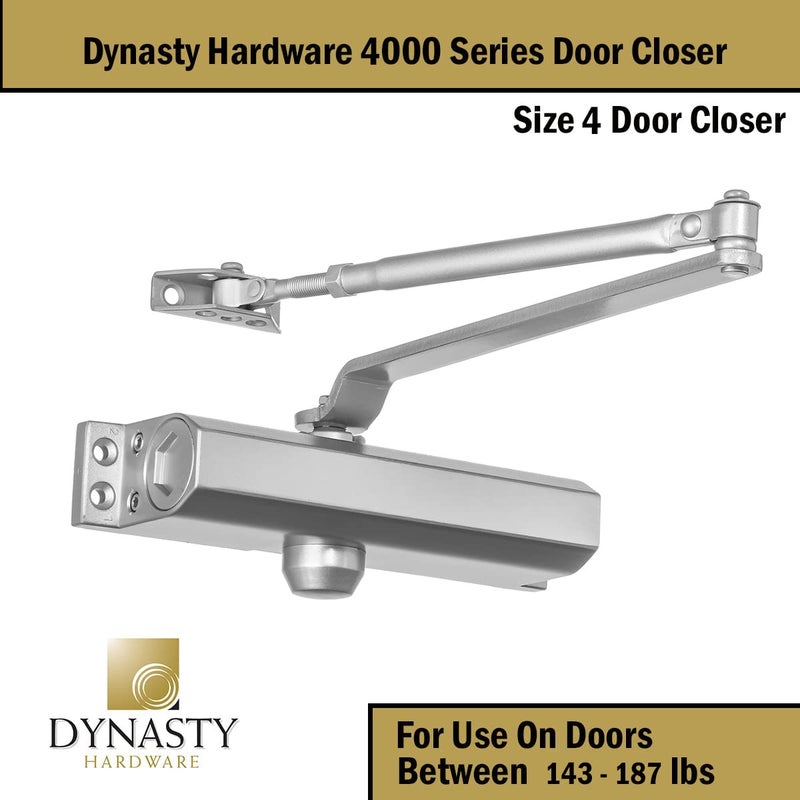 Dynasty Hardware Door Closer, Commercial Hydraulic Closer, Self-Closing, Spring Size 4, Surface Mount, Sprayed Aluminum, Series 4000 - Image 5
